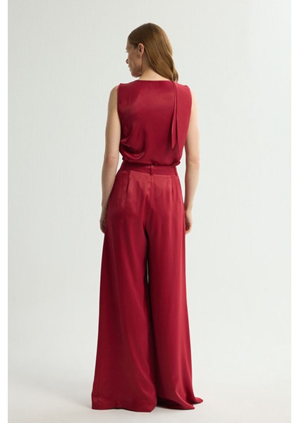 Pileli Geniş Paça Pantolon Bordo 153L9500002 indirimleri