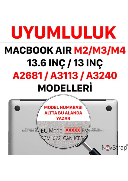 Apple MacBook Air 13.6 inç A2681 A3113 A3240 M2 M3 M4 ile Uyumlu Parlak Kılıf - Şeffaf Klavye Kılıfı - Ekran Koruyucu Film