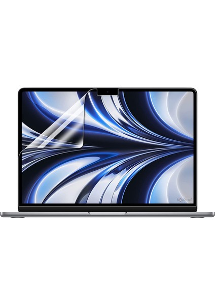 Apple MacBook Air 13.6 inç A2681 A3113 A3240 M2 M3 M4 ile Uyumlu Parlak Kılıf - Şeffaf Klavye Kılıfı - Ekran Koruyucu Film