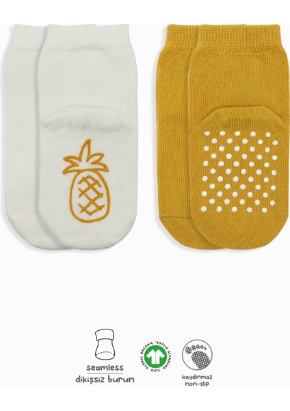 2li Meyve Figürlü Kaymaz Soket Çorap 10105 Ekru Hardal