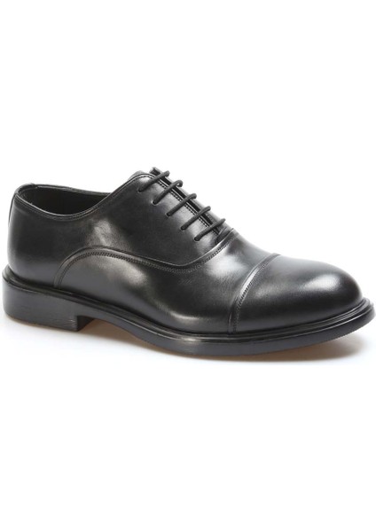 Erkek Hakiki Deri Eva Taban Rahat Günlük Bağcıklı Klasik Ayakkabı Siyah 630ma302