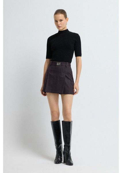 Pile Detaylı Mini Etek Murdum 12745911000