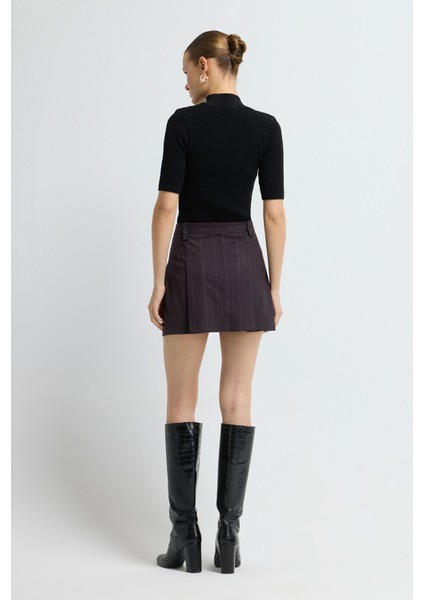 Pile Detaylı Mini Etek Murdum 12745911000