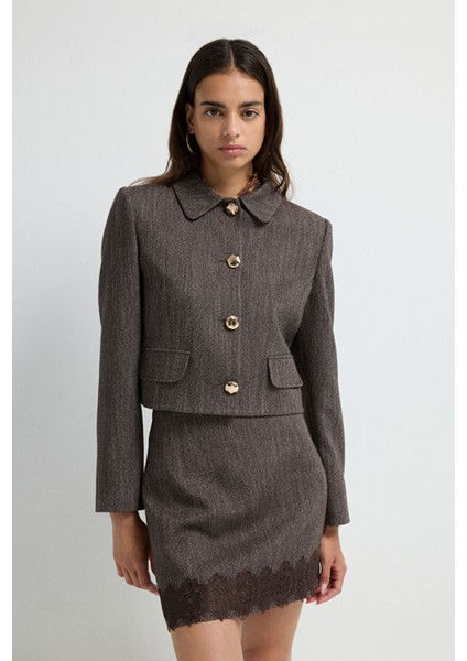 Crop Ceket Kahve 11945693000