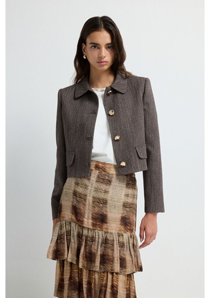 Crop Ceket Kahve 11945693000