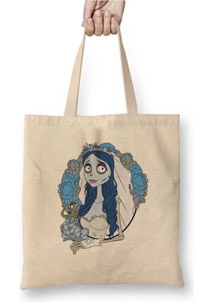Emily Corpse Bride Beyaz Bez Çanta Uzun Saplı Alışveriş Çantası Plaj Çantası