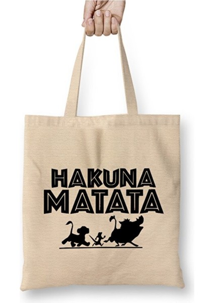 Hakuna Matata Beyaz Bez Çanta Uzun Saplı Alışveriş Çantası Plaj Çantası