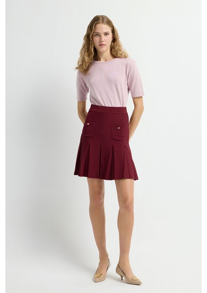 Pilise Detaylı Triko Etek Bordo 12745592000