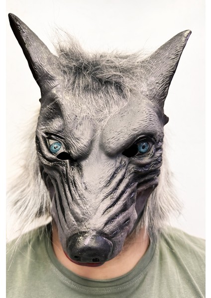 Kafaya Tam Geçmeli Lateks Mavi Gözlü Dişli Ağzı Açık Kurt Maskesi (5067) fiyatları