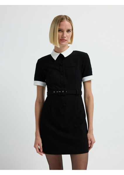 Polo Yaka Mini Elbise Siyah 12444821001 fiyatları