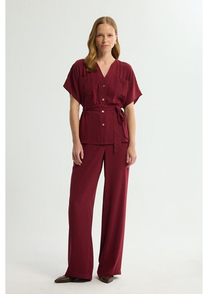 Beli Lastikli Bol Paça Pantolon Bordo 153L7821021