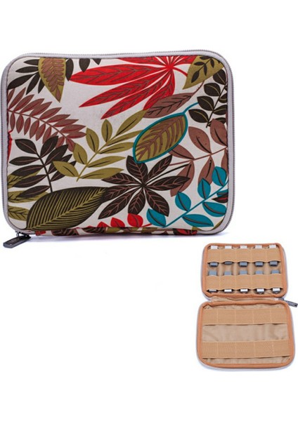 20 x 16 cm USB Flash Bellek Saklama Çantası 20 Izgaralı U-Disk Fermuarlı Çanta - Renkli Yapraklar / Beyaz Taban (Yurt Dışından)