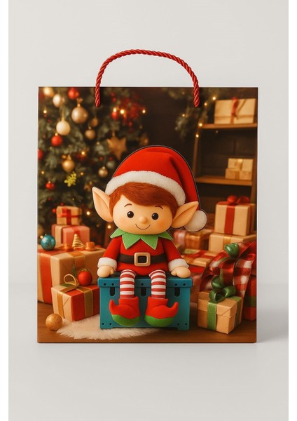 3 Boyutlu Küçük Elf Yılbaşı Temalı Hediye Paketi & Çanta & Poşet 23*18*10 cm fiyatları