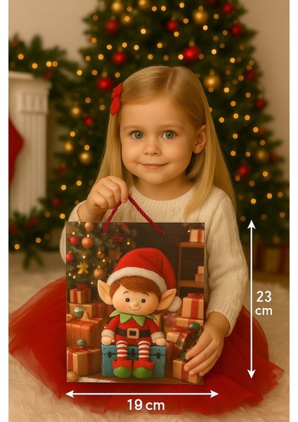 3 Boyutlu Küçük Elf Yılbaşı Temalı Hediye Paketi & Çanta & Poşet 23*18*10 cm fırsatları