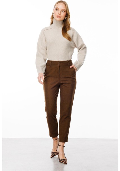 Düğme Detaylı Pantolon-Kahve fiyatları