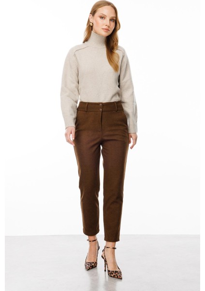 Düğme Detaylı Pantolon-Kahve indirimleri