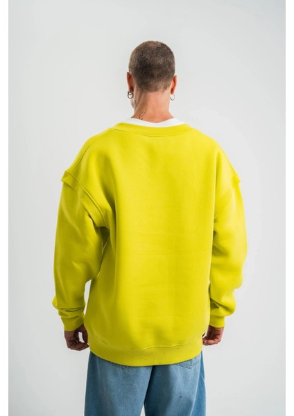 Geniş V Yaka Kol Ribana Detaylı Sweatshirt - Sarı indirimleri
