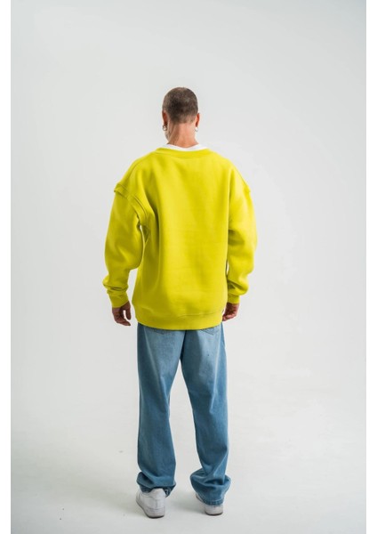 Geniş V Yaka Kol Ribana Detaylı Sweatshirt - Sarı