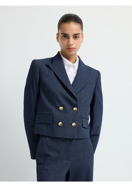 Denim Görünümlü Çizgili Kısa Ceket C.lacivert 11945556000