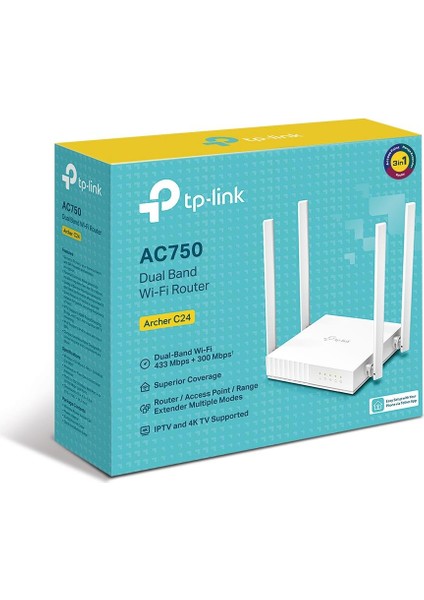 Tp-Lınk Archer C24 AC750 Kablosuz Dual Band Router