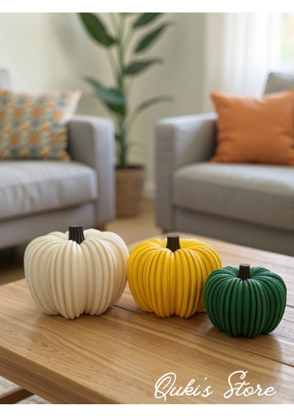 Dekoratif Balkabağı Seti - 3 Adet, Large Bej 1 Adet, Medium Sarı 1 Adet, Small Yeşil 1 Adet