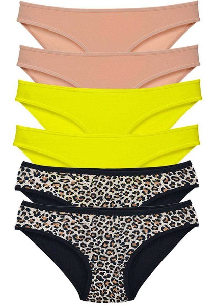 6 Adet Likralı Kadın Slip Külot Leopar Ten Sarı indirimleri