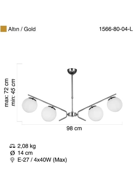 Petos 4'lü Krom Sıralı Avize modelleri