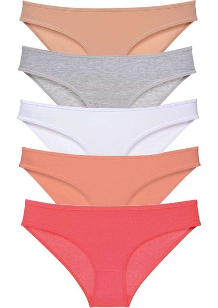 5 adet Süper Eko Set Likralı Kadın Slip Külot Ten Gri Beyaz Pudra Fuşya