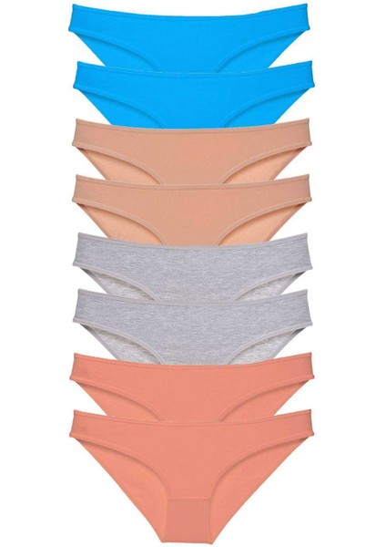 8 adet Süper Eko Set Likralı Kadın Slip Külot Ten Gri Pudra Mavi