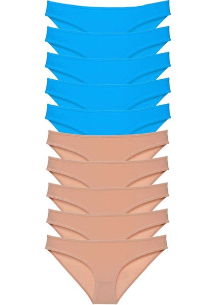 10 adet Süper Eko Set Likralı Kadın Slip Külot Ten Mavi fırsatları