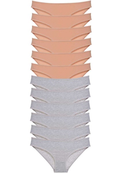 12 adet Süper Eko Set Likralı Kadın Slip Külot Ten Gri fırsatları