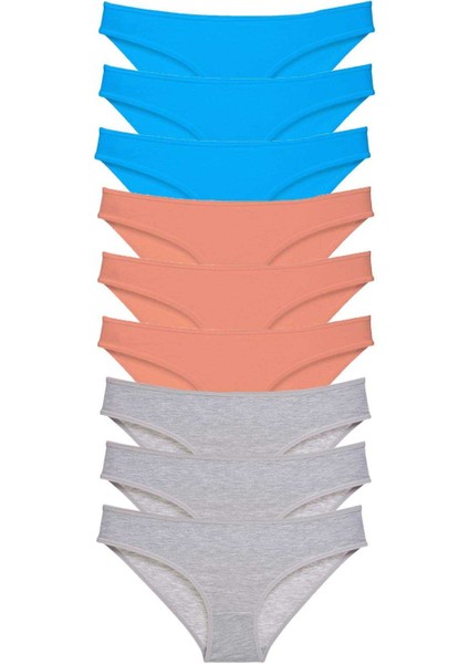 9 adet Süper Eko Set Likralı Kadın Slip Külot Pudra Gri Mavi indirimleri