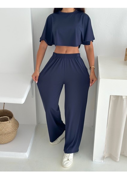 Kadın Iki Parça Salaş Takım – Crop Üst ve Bol Paça Pantolon – Yazlık Rahat Spor Takım modelleri