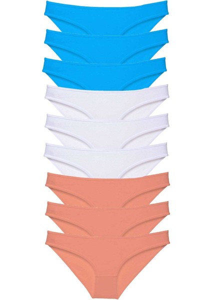 9 adet Süper Eko Set Likralı Kadın Slip Külot Pudra Beyaz Mavi indirimleri