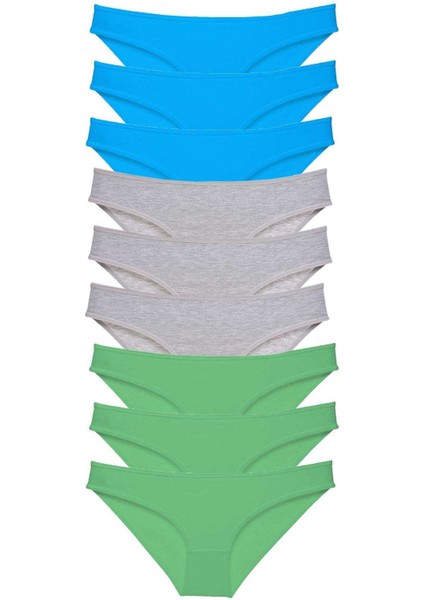 9 adet Süper Eko Set Likralı Kadın Slip Külot Yeşil Gri Mavi indirimleri