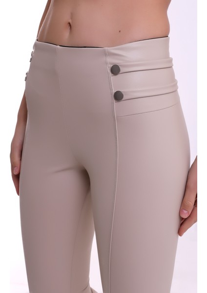 Deri Tayt Bel Detaylı Ekru