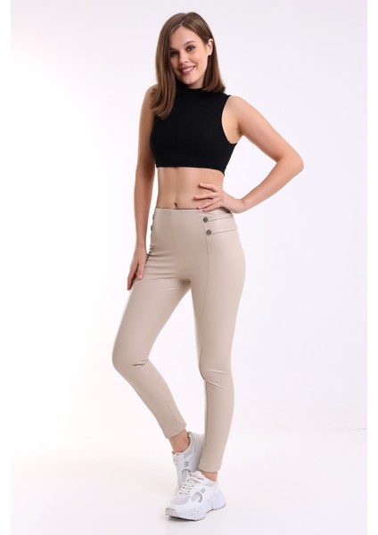 Deri Tayt Bel Detaylı Ekru fiyatları