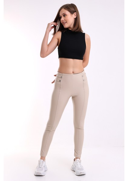 Deri Tayt Bel Detaylı Ekru modelleri