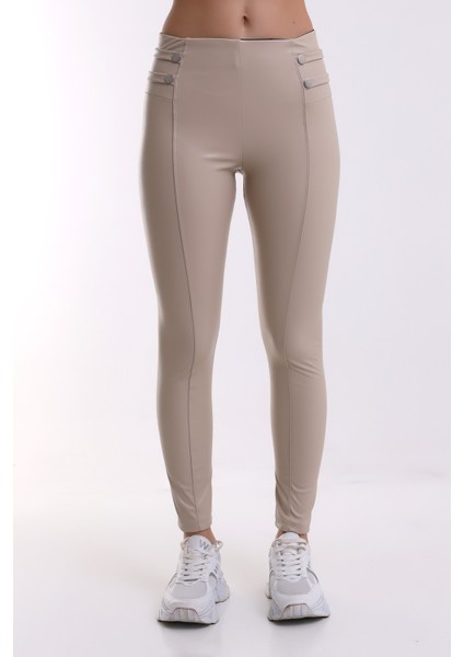 Deri Tayt Bel Detaylı Ekru fırsatları