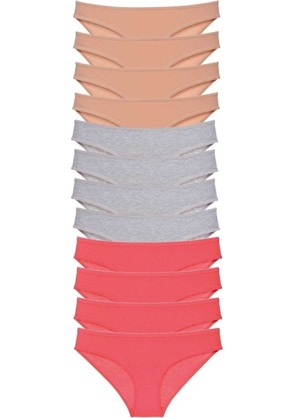 12 adet Süper Eko Set Likralı Kadın Slip Külot Ten Gri Fuşya indirimleri