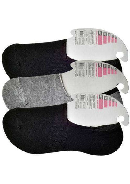 Siyah ve Gri Kadın Babet Çorap 3 çift modelleri