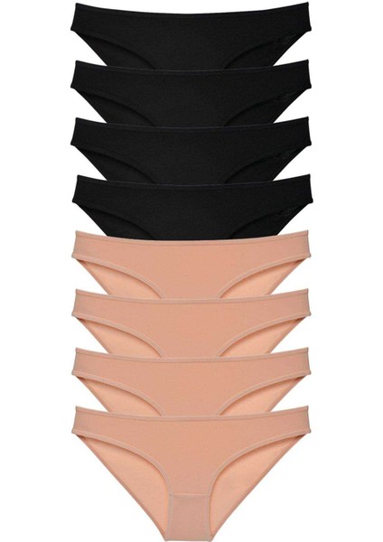 8 adet Süper Eko Set Likralı Kadın Slip Külot Siyah Ten modelleri