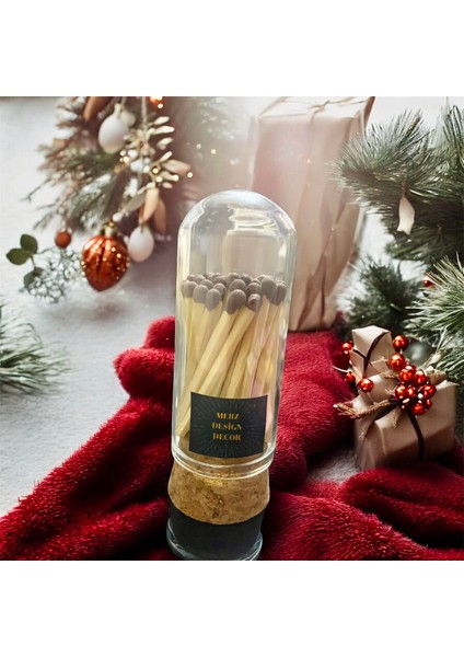 Yeni Yıl Yılbaşı Özel Yeşil Seri Cam Fanusta Çakmak Kağıtlı Mantar Kapaklı Kibrit