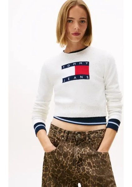 Tjw Işıltılı Bayrak Desenli Kadın Beyaz Kazak DW0DW21690YBH