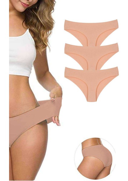 3 Adet Kadın Dikişsiz Lazer Kesim Esnek İz yapmayan Külot Ten