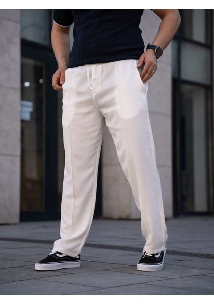 Mdb Erkek Keten Cepli Çıma Dikişli Jogger Buggy Pantalon Rahat Kalıp Beyaz modelleri