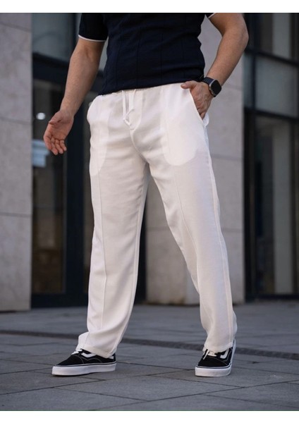 Mdb Erkek Keten Cepli Çıma Dikişli Jogger Buggy Pantalon Rahat Kalıp Beyaz fırsatları