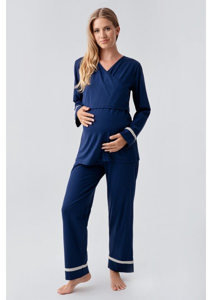 Uzun Kollu Esnek Pamuklu Hamile Pijama Takım 18201