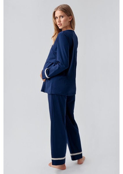 Uzun Kollu Esnek Pamuklu Hamile Pijama Takım 18201 modelleri