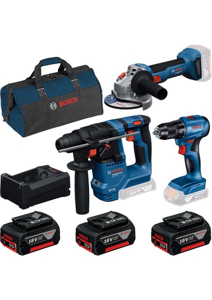 Professional Gbh 18V-18 + Gsr 185-LI + Gws 18V-8 + Kanvas Çanta + 3X18V 3.0AH Akülü Set
